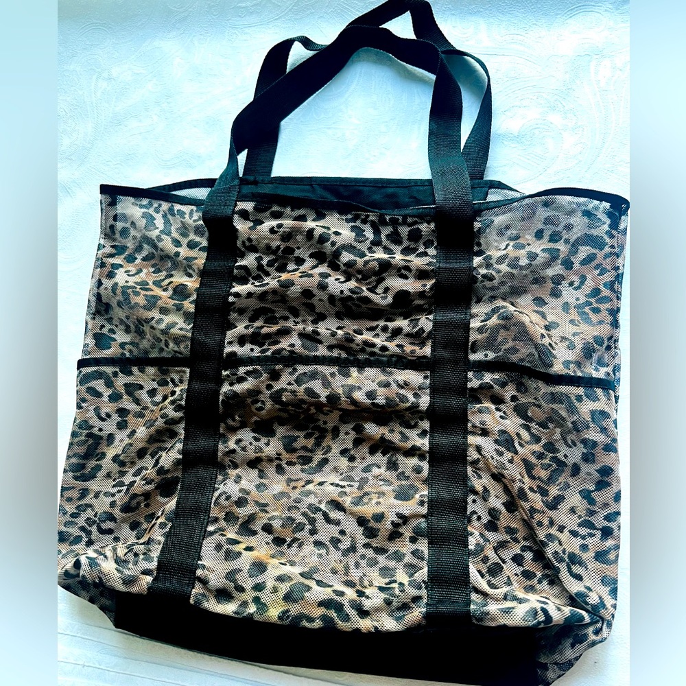 Mesh Beach Tote Bag, Women's, Leopard